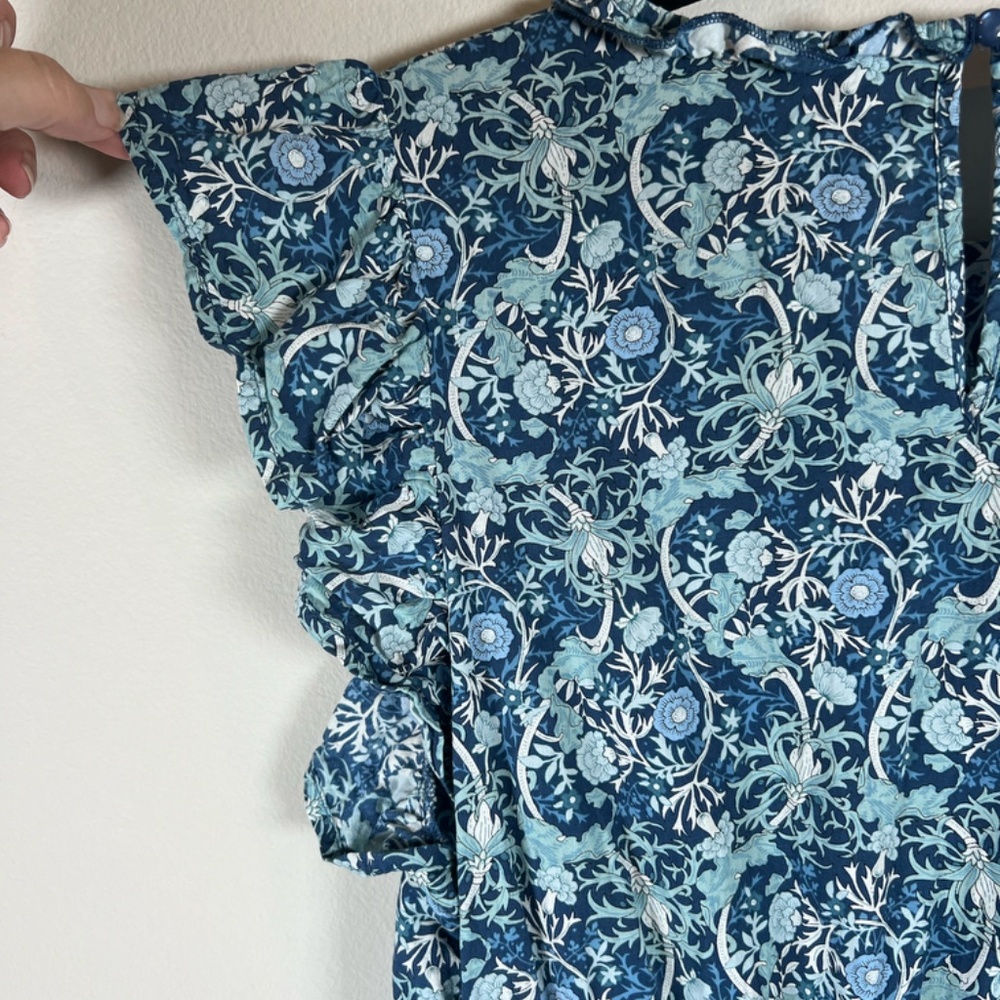 Anthropologie THML Floral Midi Dress Blue White Large Dainty Tiered Ruffle Boho - Picture 11 of 13